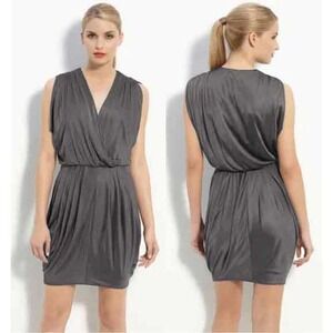 Black Halo Jill Dress Jersey Mini Surplice Neckline Gun Metal Gray Size Medium